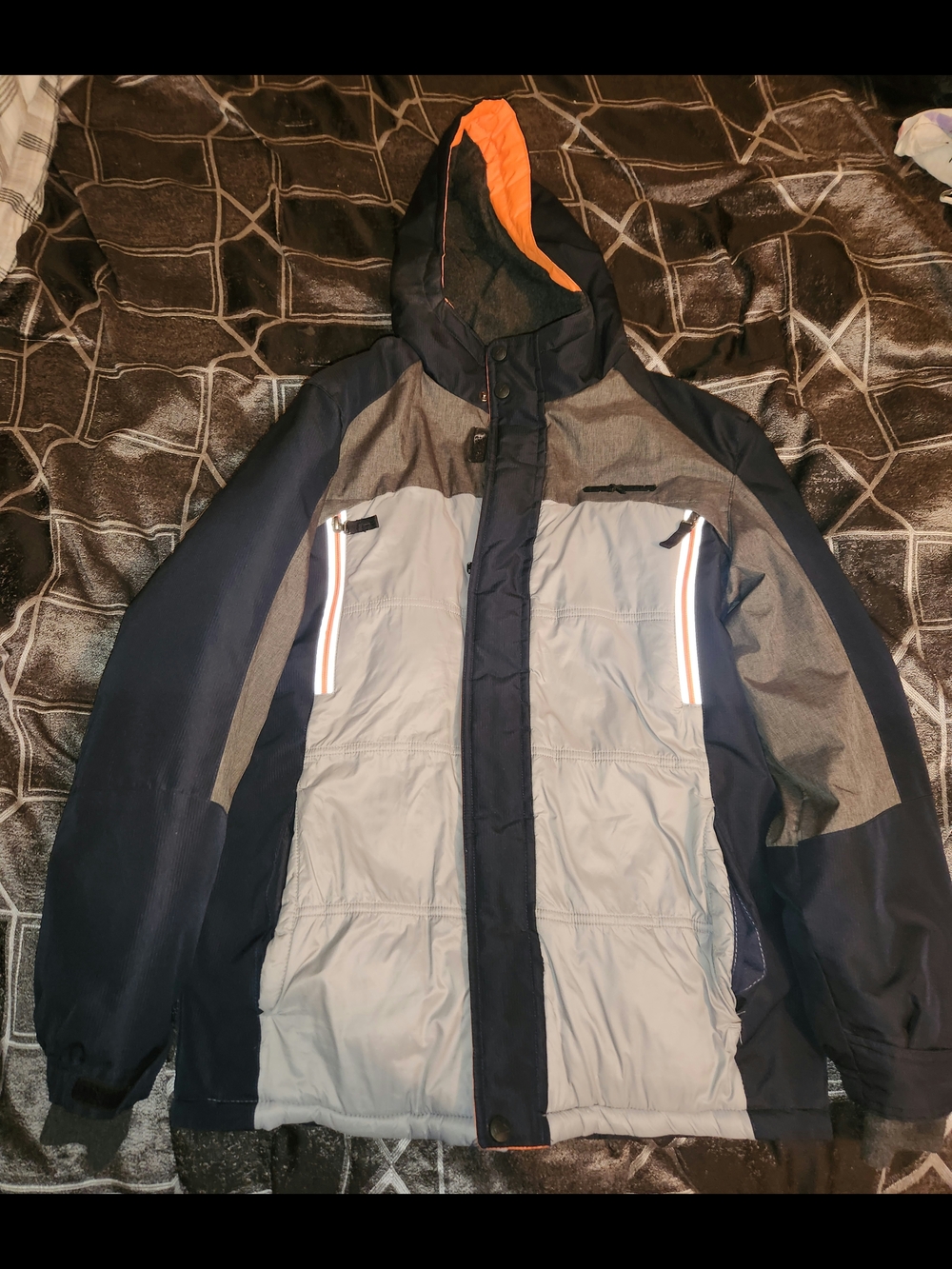 Kid's ZeroXposur Hooded Ski Jacket - Navy, Gray & Orange